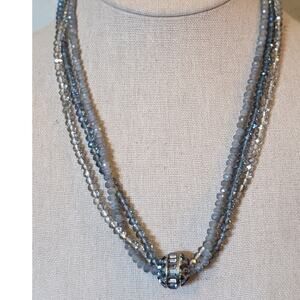 Vera Wang Three Strand Smoky Gray Blue Crystal And Crystal Ball Necklace